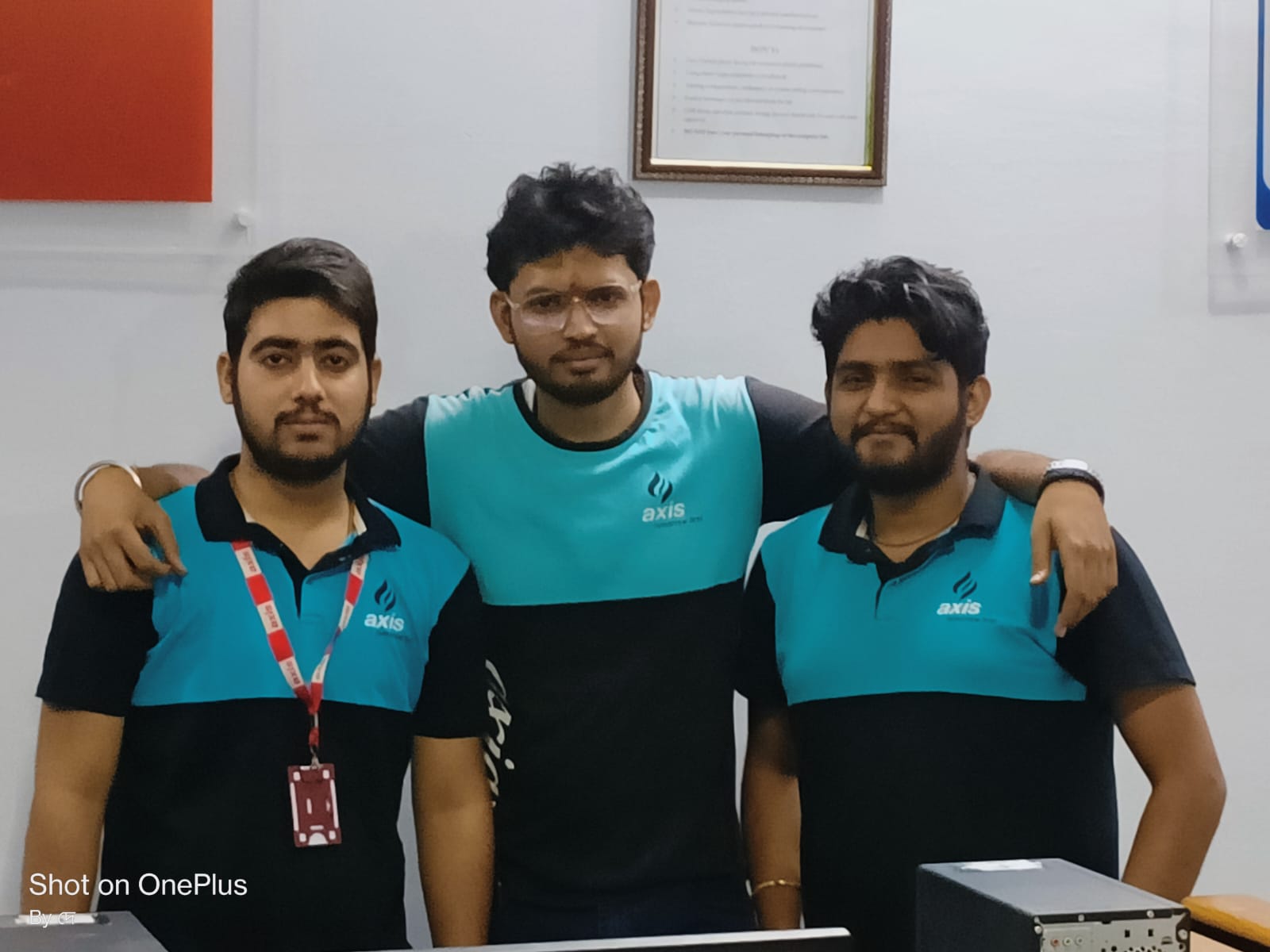 Founders Nishkarsh Mishra, Shikhar Dixit, and Swatantra Singh in Axis College uniform